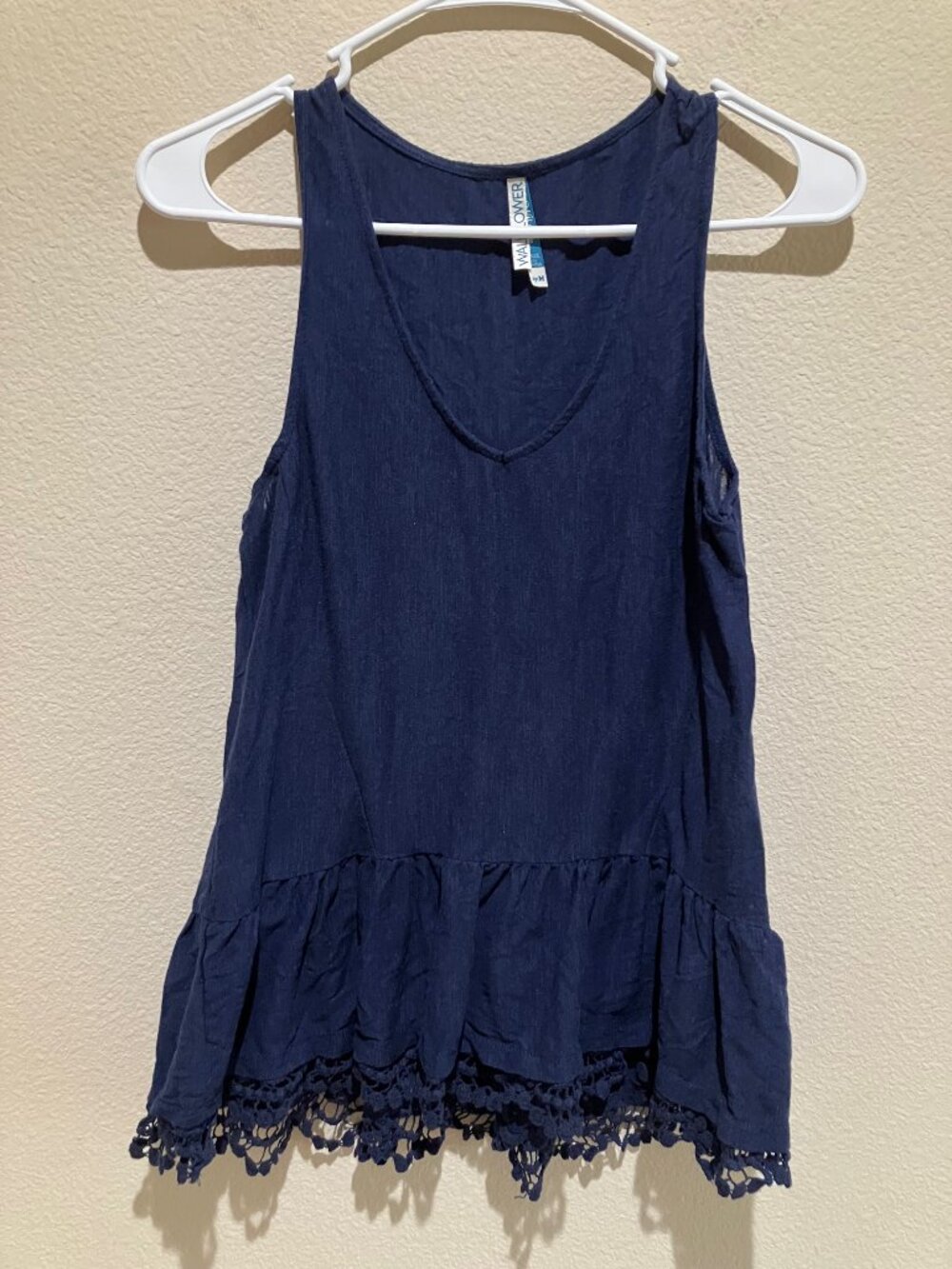 Wallflower Tank Top Medium Navy Blue Lace Hem Oversized Boho Tunic Sleeveless